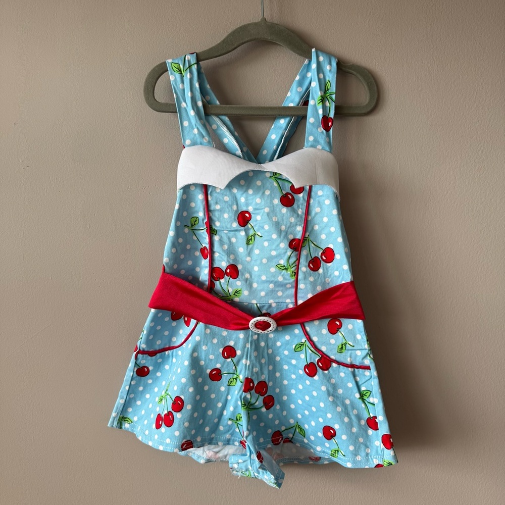 Art Stone Cherry Polka Dot Shorts Romper Costume with Belt Size‎ 5-6